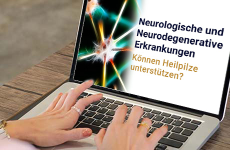 Frauenhände auf der Tastatur eines Laptops - auf dem Bildschirm ist eine Fachinformation zum Thema Neurologische Erkrankungen zu sehen